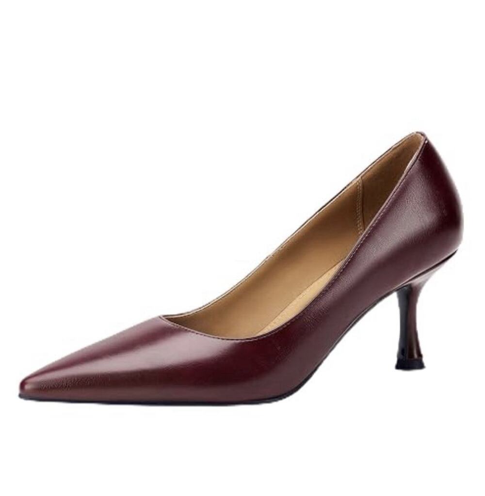 LUMUTA Women's Closed Toe High Heels Classic Pumps Burgundy Size 10